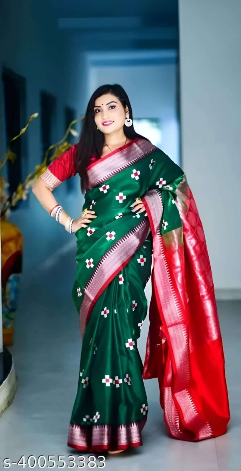 Royal Radiance Purple & Green Ikat Silk Saree by Tarang Fabrics