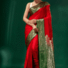 Festive Red Banarasi Silk Saree with Red & Green Golden Border and Rich Pallu Design
