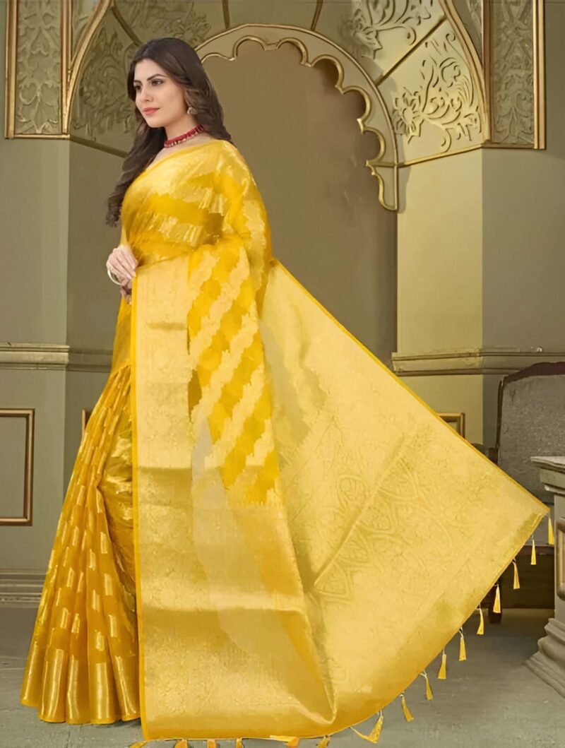 Radiant Golden Yellow Banarasi Silk Saree with Rich Zari Work