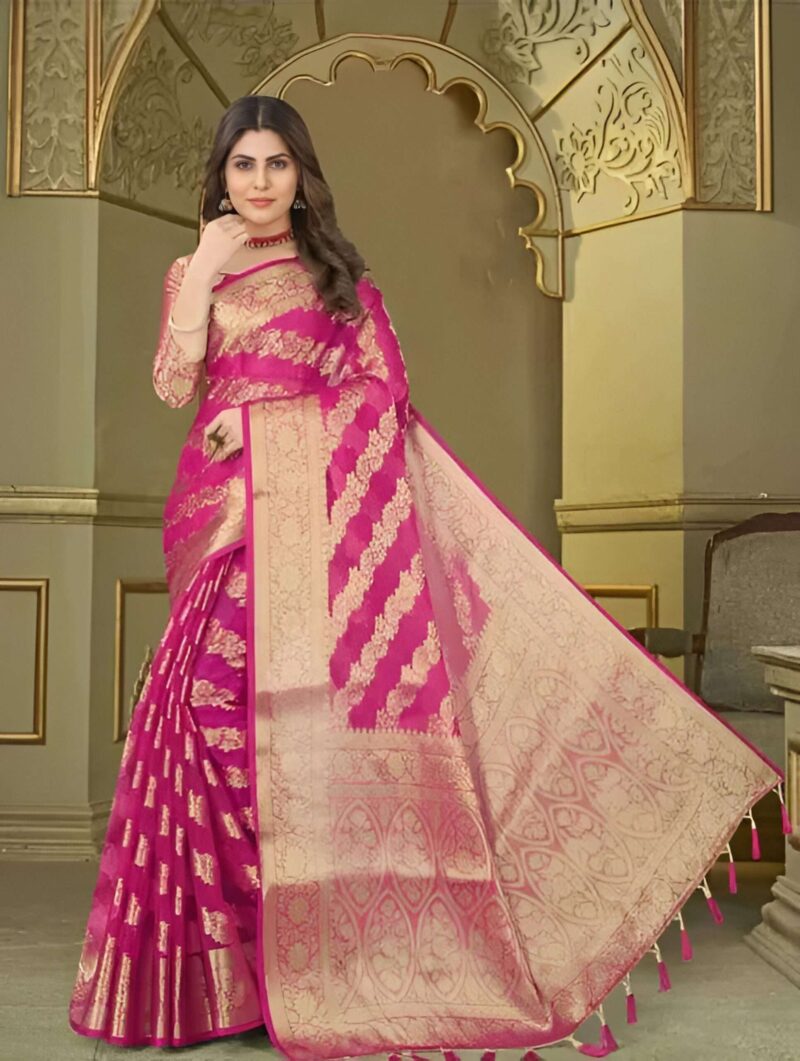 Rani (Pink) Banarasi Silk Saree with Rich Zari Work