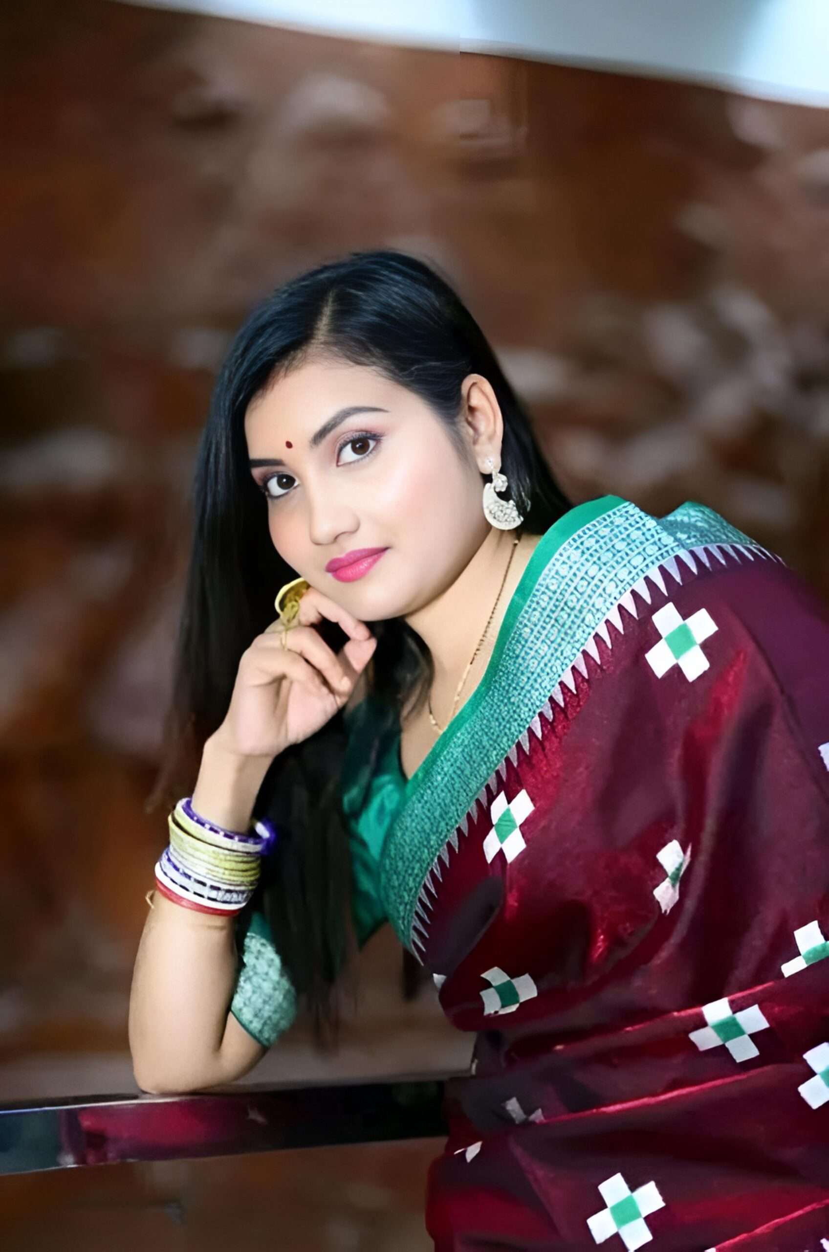 Embroidered Silk Satin Saree (Dark Blue) - Image 2