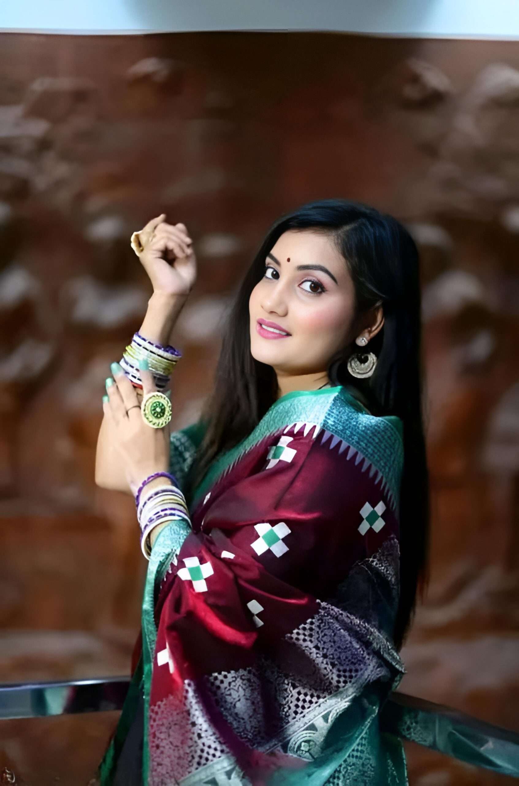 Embroidered Silk Satin Saree (Dark Blue) - Image 3