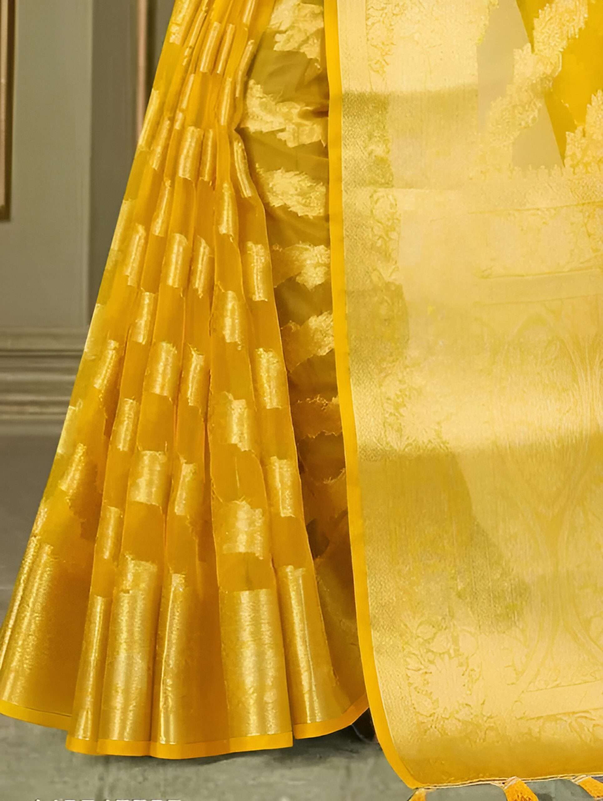 Radiant Golden Yellow Banarasi Silk Saree with Rich Zari Work - Image 3