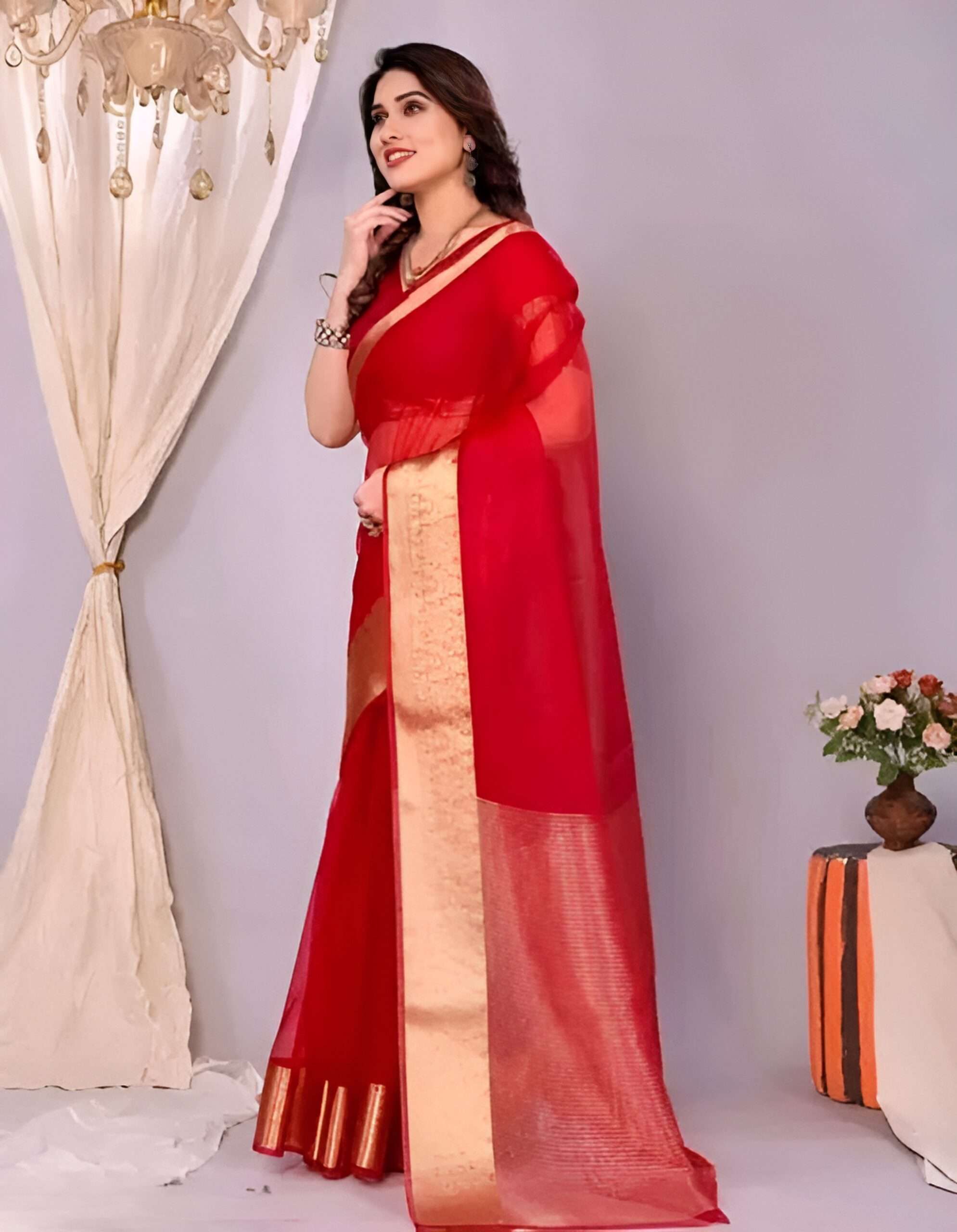 Green Organza Banarasi Silk Saree - Image 2