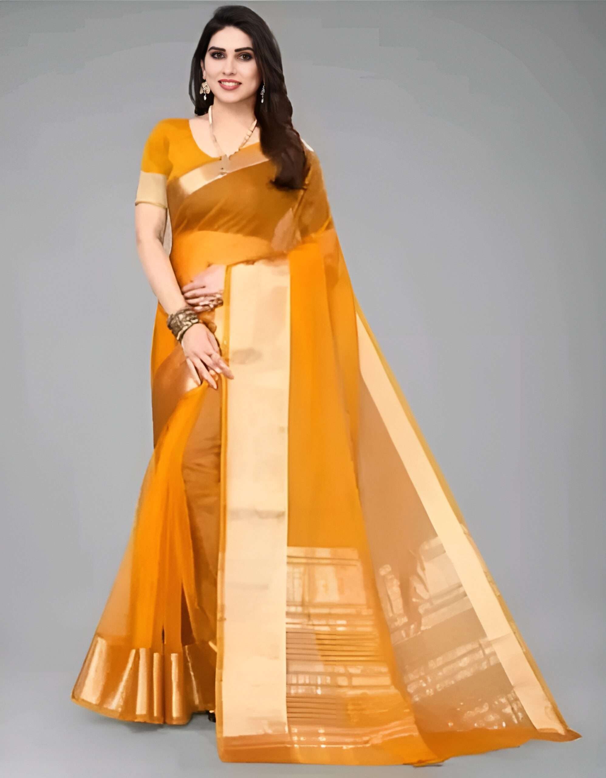 Green Organza Banarasi Silk Saree - Image 4