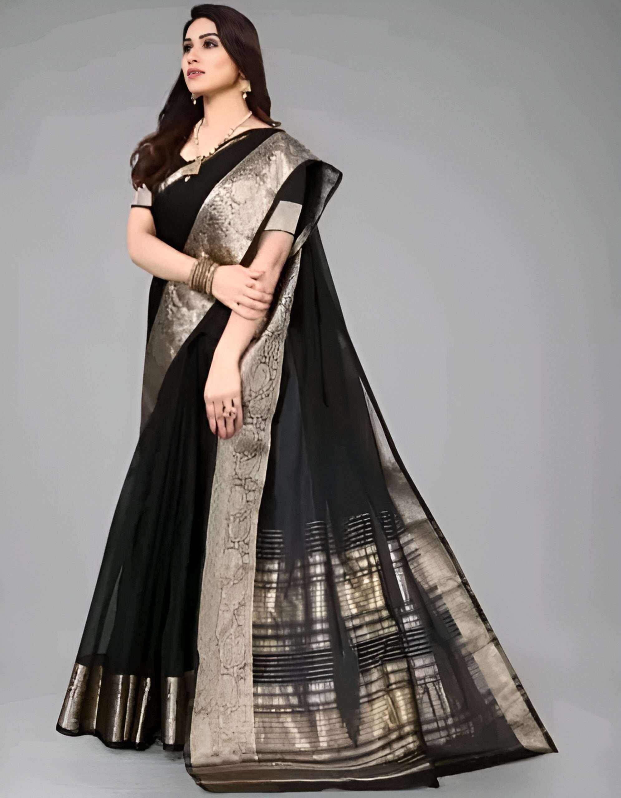 Green Organza Banarasi Silk Saree - Image 5