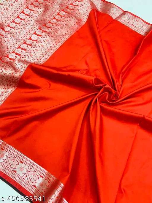 Radiant Red Traditional Silk Saree with Intricate Silver Zari Border