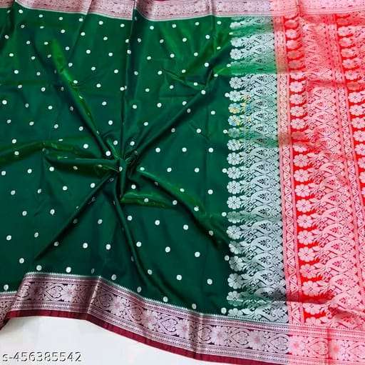 Graceful Green & Red Silk Saree with Polka Dot Motifs and Rich Zari Border