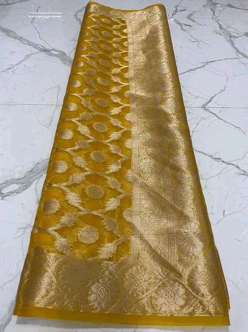 yellow Zari silk saree