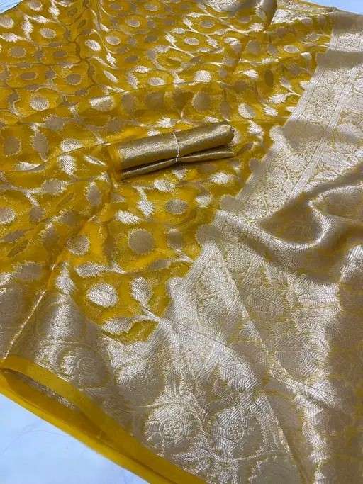 yellow Zari silk saree - Image 3