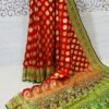 Grand Banarasi Silk Saree in Red & Green with Gold Zari Floral & Paisley Motifs
